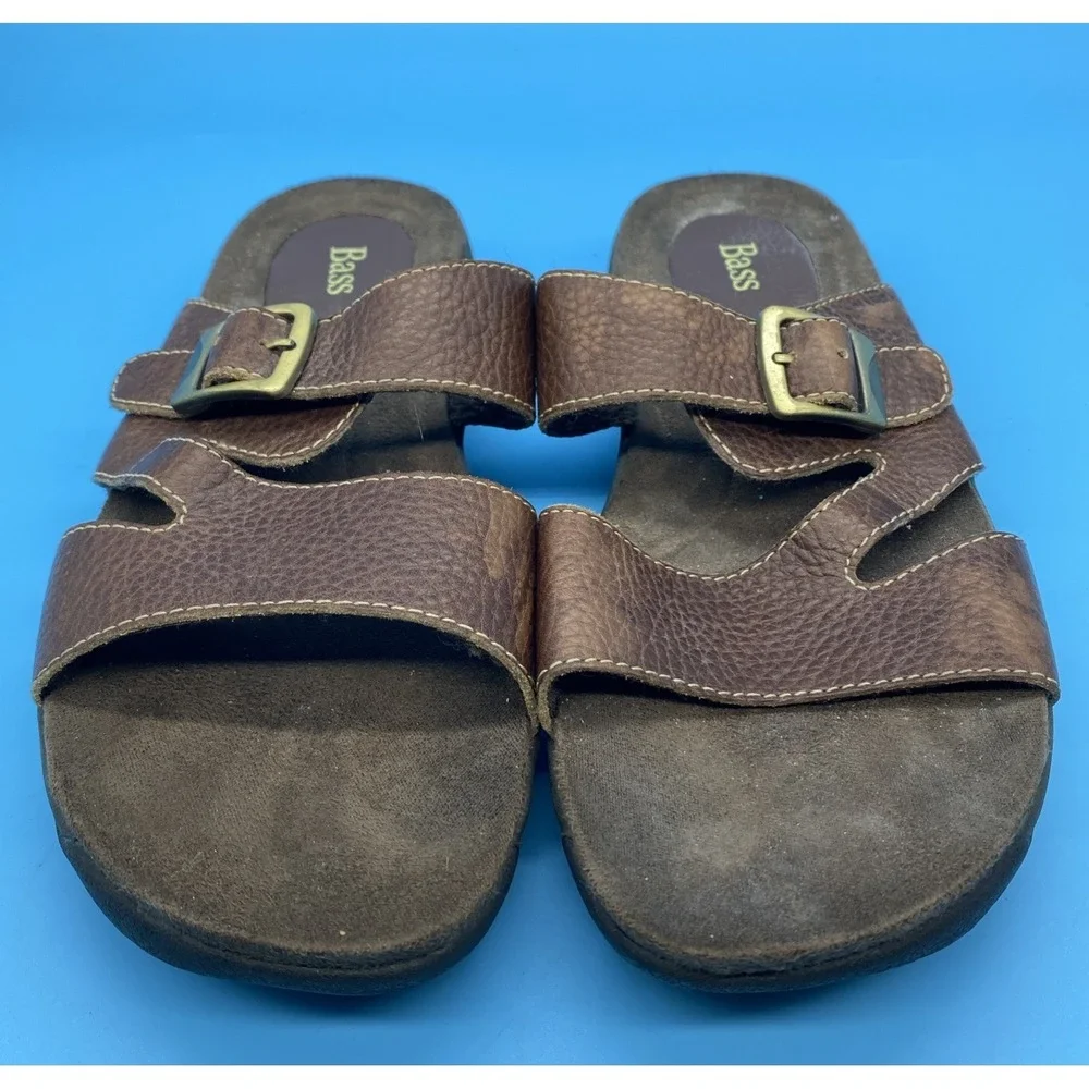 GH Bass Carson Brown Leather Single Buckle Slide Sandals Womens Size 8 M Y2K